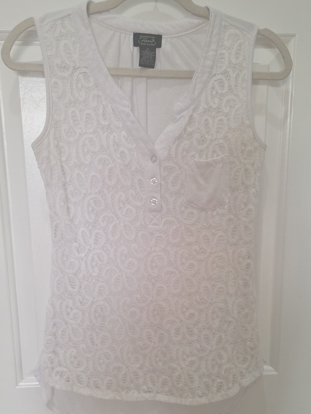 Shannon Ford New York White Lace Sleeveless Henley Tank